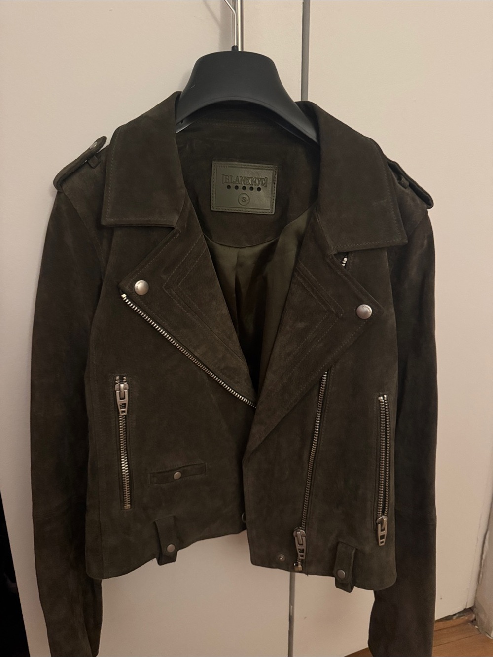 Small Blank NYC Dark Olive Suede Moto Jacket - Picture 2 of 3